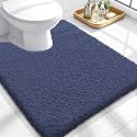 OLANLY Microfiber Bathroom Toilet Rugs U-Shaped 24x20, Soft Bath Mat, Navy