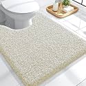 OLANLY Microfiber Bathroom Toilet Rugs U-Shaped Mat 24x20, Sand and White