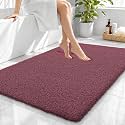 OLANLY Microfiber Large Bathroom Rugs 40x32, Ultra Soft Bath Mat, Burgundy