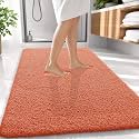 OLANLY Microfiber Large Bathroom Rugs 59x35, Soft Absorbent Bath Mat, Coral