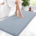 OLANLY Microfiber Bathroom Runner Rugs 47x24, Soft Bath Mat, Airy Blue