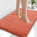 OLANLY Microfiber Small Bathroom Rugs 24x16, Soft Absorbent Bath Mat, Coral