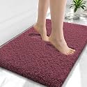 OLANLY Microfiber Small Bathroom Rugs 24x16, Ultra Soft Bath Mat, Burgundy