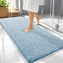 OLANLY Microfiber Soft Bathroom Rugs Mats 59x24, Peacock Blue and White