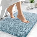 OLANLY Microfiber Soft Bathroom Rugs Mats 24x16, Peacock Blue and White