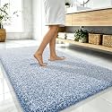 OLANLY Microfiber Soft Bathroom Rugs Mats 59x35, Cornflower Blue and White
