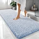 OLANLY Microfiber Soft Bathroom Rugs Mats 70x24, Cornflower Blue and White