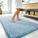 OLANLY Microfiber Soft Bathroom Rugs Mats 59x35, Peacock Blue and White