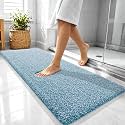 OLANLY Microfiber Soft Bathroom Rugs Mats 47x20, Peacock Blue and White