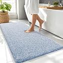 OLANLY Microfiber Soft Bathroom Rugs Mats 47x24, Cornflower Blue and White