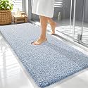 OLANLY Microfiber Soft Bathroom Rugs Mats 59x24, Cornflower Blue and White