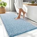 OLANLY Microfiber Soft Bathroom Rugs Mats 47x24, Peacock Blue and White