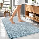 OLANLY Microfiber Soft Bathroom Rugs Mats 44x32, Peacock Blue and White