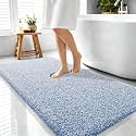 OLANLY Microfiber Soft Bathroom Rugs Mats 44x24, Cornflower Blue and White