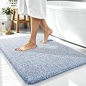 OLANLY Microfiber Soft Bathroom Rugs Mats 40x32, Cornflower Blue and White