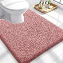 OLANLY Microfiber Soft Bathroom Toilet Rugs U-Shaped, 24x20, Deep Rose