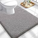 OLANLY Microfiber Soft Bathroom Toilet Rugs U-Shaped, 24x20, Light Grey