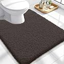 OLANLY Microfiber Soft Bathroom Toilet Rugs U-Shaped, 24x20, Dark Brown