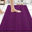 OLANLY Thick Bathroom Rugs 30x20, Soft Chenille Striped Bath Rugs, Purple