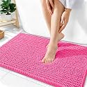 OLANLY Thick Chenille Absorbent Bathroom Rugs Mat 36x24, Hot Pink