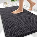 OLANLY Thick Chenille Absorbent Bathroom Rugs Mat 34x21, Dark Grey