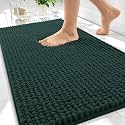 OLANLY Thick Chenille Absorbent Bathroom Rugs Mat 34x21, Blackish Green