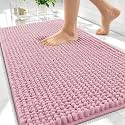 OLANLY Thick Chenille Absorbent Bathroom Rugs Mat 30x20, Dusty Rose