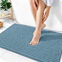 OLANLY Thick Chenille Absorbent Bathroom Rugs Mat 36x24, Airy Blue