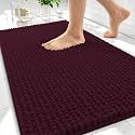 OLANLY Thick Chenille Absorbent Bathroom Rugs Mat 30x20, Black Cherry