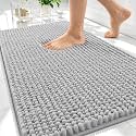 OLANLY Thick Chenille Absorbent Bathroom Rugs Mat 30x20, Light Grey