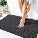 OLANLY Thick Chenille Absorbent Bathroom Rugs Mat 36x24, Dark Grey
