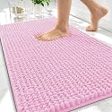 OLANLY Thick Chenille Bathroom Rugs 30x20, Soft Absorbent Bath Mat, Pink
