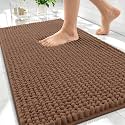 OLANLY Thick Chenille Bathroom Rugs 30x20, Soft Absorbent Bath Mat, Mocha