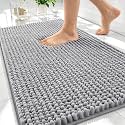 OLANLY Thick Chenille Bathroom Rugs 30x20, Soft Absorbent Bath Mat, Grey