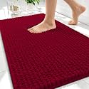 OLANLY Thick Chenille Bathroom Rugs 30x20, Soft Absorbent Bath Mat, Red