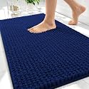OLANLY Thick Chenille Bathroom Rugs 30x20, Soft Absorbent Bath Mat, Navy
