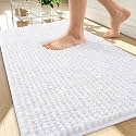 OLANLY Thick Chenille Bathroom Rugs 34x21, Soft Absorbent Bath Mat, White