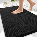 OLANLY Thick Chenille Bathroom Rugs 34x21, Soft Absorbent Bath Mat, Black