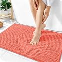 OLANLY Thick Chenille Bathroom Rugs 36x24, Soft Absorbent Bath Mat, Coral
