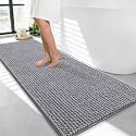 OLANLY Thick Chenille Bathroom Runner Rugs 47x24, Absorbent Bath Mat, Grey