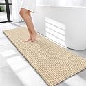 OLANLY Thick Chenille Bathroom Runner Rugs 47x17, Absorbent Bath Mat, Beige