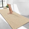 OLANLY Thick Chenille Bathroom Runner Rugs 47x24, Absorbent Bath Mat, Beige