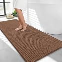 OLANLY Thick Chenille Bathroom Runner Rugs 44x24, Absorbent Bath Mat, Mocha