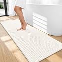 OLANLY Thick Chenille Bathroom Runner Rugs 47x20, Absorbent Bath Mat, Ivory