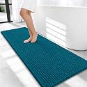 OLANLY Thick Chenille Bathroom Runner Rugs Mats 47x20, Peacock Blue