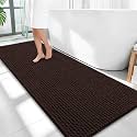 OLANLY Thick Chenille Bathroom Runner Rugs 59x24, Absorbent Bath Mat, Brown