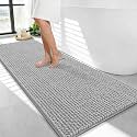 OLANLY Thick Chenille Bathroom Runner Rugs Mats 47x24, Light Grey