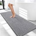 OLANLY Thick Chenille Bathroom Runner Rugs 47x20, Absorbent Bath Mat, Grey