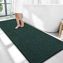 OLANLY Thick Chenille Bathroom Runner Rugs Mats 59x24, Blackish Green