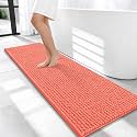 OLANLY Thick Chenille Bathroom Runner Rugs 47x17, Absorbent Bath Mat, Coral